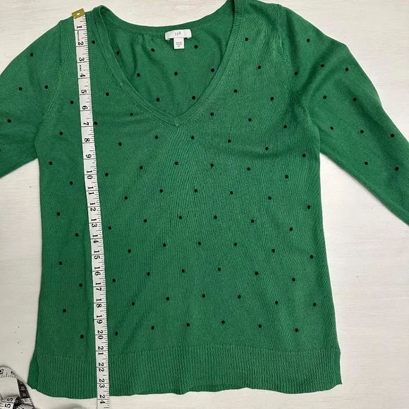 J.Jill Sweater Women’s Size XS Kelley Green Black Polka Dots V-Neck Cotton Blend - Picture 8 of 12